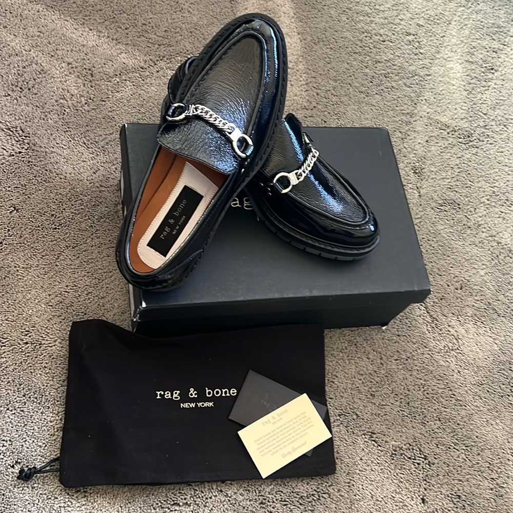 rag & bone curtis loafer 38.5 (US size 8.5) women’s NWT black patent leather